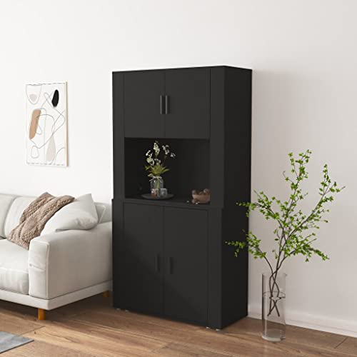SDWEHO7 Sideboard, Kommode mit 4 Türen und 1 Fäch, Highboard Schrank Anrichte Beistellschrank für Wohnzimmer Schlafzimmer Küche, 80 x 33 x 70 cm Schwarz Holzwerkstoff von SDWEHO7