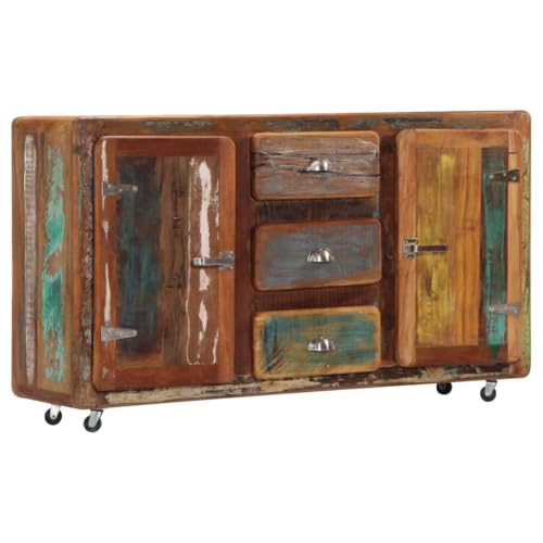 SDWEHO7 Sideboard Holz mit 3 Schubladen und 2 Türen, Retro Kommode Schrank Küchenschrank Flurschrank Beistellschrank für Wohnzimmer, 150x43x86 cm Altholz Massiv von SDWEHO7
