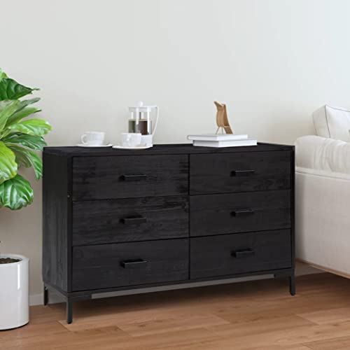 SDWEHO7 Sideboard Holz mit 6 Schubladen, Retro Kommode Schrank Küchenschrank Flurschrank Beistellschrank für Wohnzimmer, Schwarz 110x35x70 cm Massivholz Kiefer SDWEHO7 Sideboard Holz mit 6 Schubladen, Retro Kommode Schrank Küchenschrank Flurschrank Beistellschrank für Wohnzimmer, Schwarz 110x35x70 cm Massivholz Kiefer von SDWEHO7
