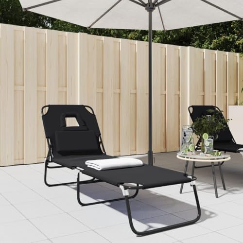 SDWEHO7 Sonnenliege klappbar, klappbarer Liegestuhl, Liege mit Verstellbarer Rückenlehne & Kopfkissen, Strandliege für Garten Pool Terrasse, Oxford-Gewebe & Pulverbeschichteter Stahl von SDWEHO7