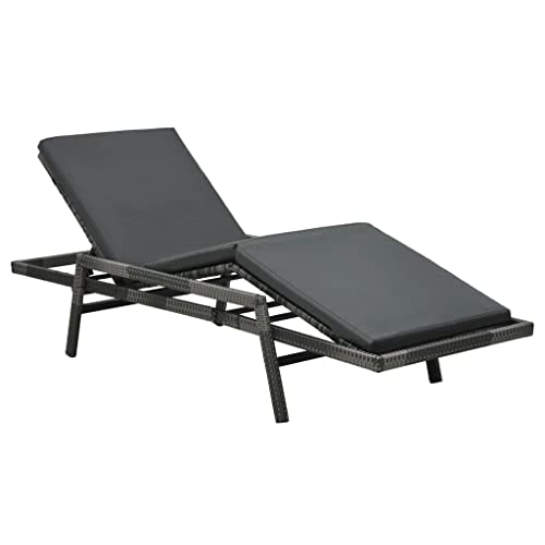 SDWEHO7 Sonnenliege mit Auflage, Verstellbarer Rückenlehne, Garten Liegestuhl Gartenliege Outdoor Liege für Garten Terrasse, Poly Rattan Grau von SDWEHO7