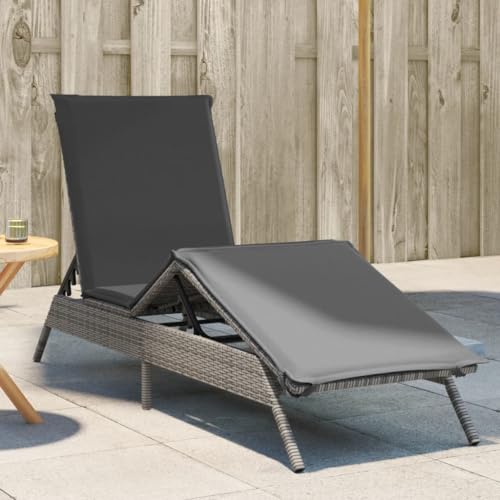 SDWEHO7 Sonnenliege mit Auflage, Verstellbarer Rückenlehne und Fußteil, Garten Liegestuhl Gartenliege Outdoor Liege für Garten Terrasse, Grau Poly Rattan von SDWEHO7