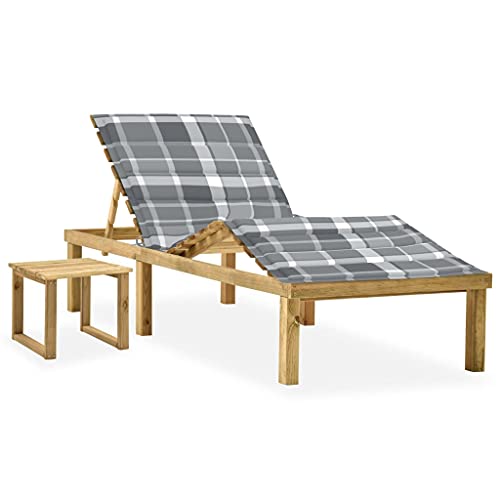 SDWEHO7 Sonnenliege mit Tisch & Auflage, Garten Liegestuhl Gartenliege Outdoor Liege für Garten Terrasse, 200 x 70 x (31.5-77) cm Kiefer Imprägniert von SDWEHO7