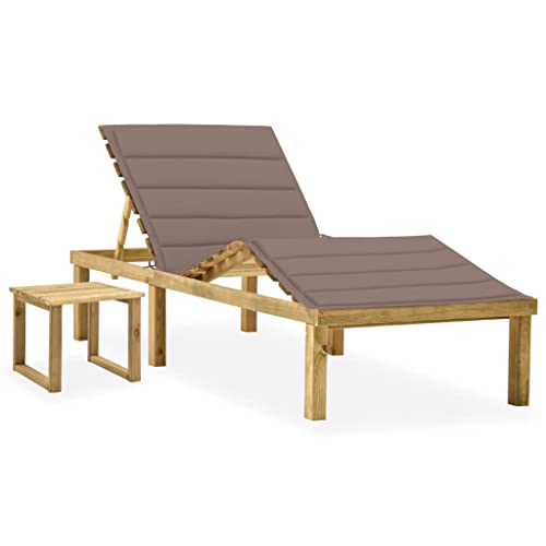 SDWEHO7 Sonnenliege mit Tisch & Auflage, Garten Liegestuhl Gartenliege Outdoor Liege für Garten Terrasse, 200 x 70 x (31.5-77) cm Kiefer Imprägniert von SDWEHO7