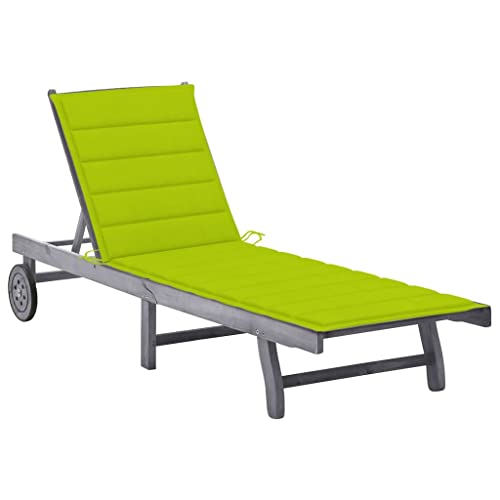 SDWEHO7 Sonnenliege mit Verstellbarer Rückenlehne, Auflage & Rollen, Garten Liegestuhl Gartenliege Outdoor Liege für Garten Terrasse, Grau Akazie Massivholz von SDWEHO7