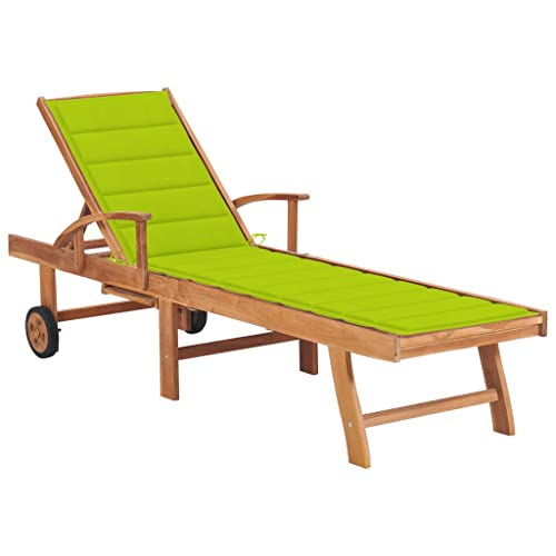 SDWEHO7 Sonnenliege mit Verstellbarer Rückenlehne, Rollen & Auflage, Garten Liegestuhl Gartenliege Outdoor Liege für Garten Terrasse, 195 x 59.5 x 35 cm Massivholz Teak von SDWEHO7