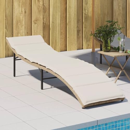 SDWEHO7 Sonnenliege mit Verstellbarer Rückenlehne & Auflage, Garten Liegestuhl Gartenliege Outdoor Liege für Garten Terrasse, Beige 55x199x50 cm Poly Rattan von SDWEHO7