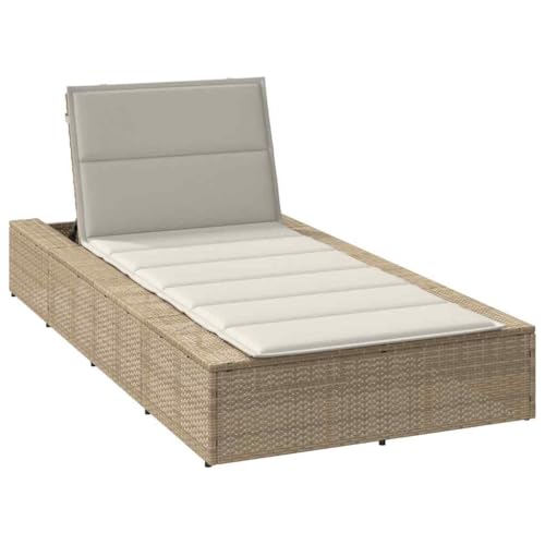 SDWEHO7 Sonnenliege mit Verstellbarer Rückenlehne & Auflage, Garten Liegestuhl Gartenliege Outdoor Liege für Garten Terrasse, Beige Poly Rattan von SDWEHO7