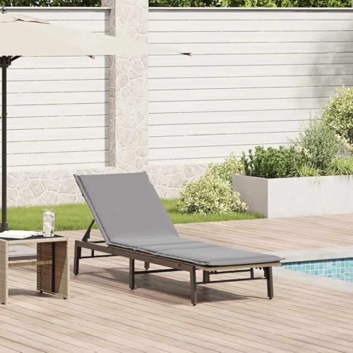 SDWEHO7 Sonnenliege mit Verstellbarer Rückenlehne & Auflage, Garten Liegestuhl Gartenliege Outdoor Liege für Garten Terrasse, Beige Poly Rattan von SDWEHO7