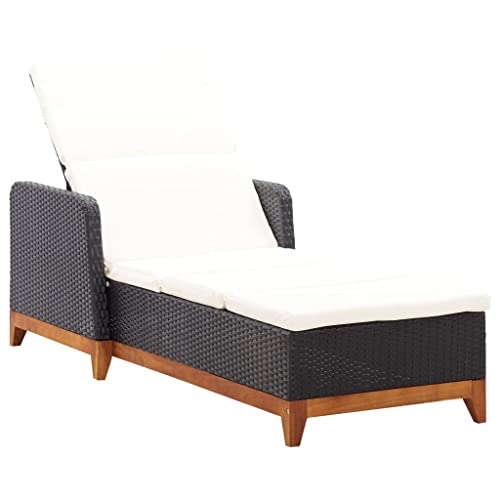 SDWEHO7 Sonnenliege mit Verstellbarer Rückenlehne & Auflage, Garten Liegestuhl Gartenliege Outdoor Liege für Garten Terrasse, Poly Rattan und Massivholz Akazie Schwarz von SDWEHO7