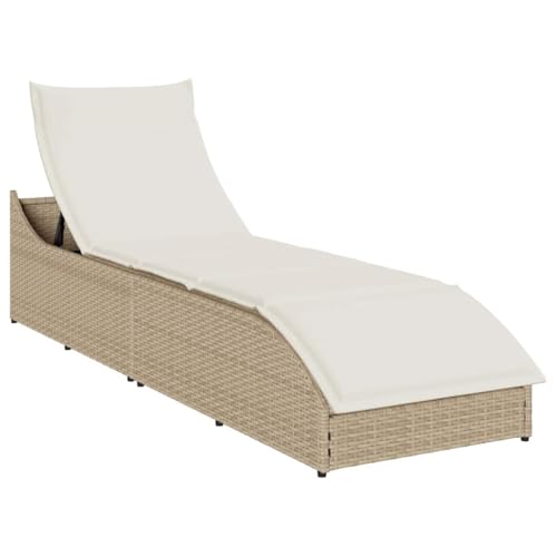 SDWEHO7 Sonnenliege mit Verstellbarer Rückenlehne & Auflage, Klappbarer Liegestuhl Gartenliege Outdoor Liege für Garten Terrasse, Beige Poly-Rattan von SDWEHO7