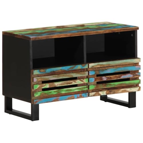 SDWEHO7 TV-Schrank mit 2 Schubladen und 2 offene Fächer, Fernsehtisch, TV-Regal für Wohnzimmer Schlafzimmer, Leicht zu reinigen, 70 x 34 x 46 cm Massivholz Akazie von SDWEHO7