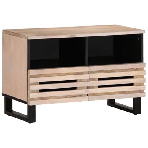 SDWEHO7 TV-Schrank mit 2 Schubladen und 2 offene Fächer, Fernsehtisch, TV-Regal für Wohnzimmer Schlafzimmer, Leicht zu reinigen, 70 x 34 x 46 cm Weiß Massivholz Mango von SDWEHO7