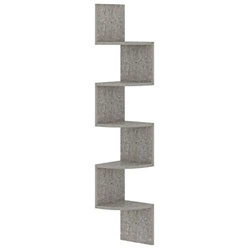 SDWEHO7 Wand-Eckregal, 5-stöckiges Bücherregal, Pflanzenständer für Schlafzimmer, Wohnzimmer, Home Office, platzsparend, Betongrau 19x19x123 cm Holzwerkstoff von SDWEHO7