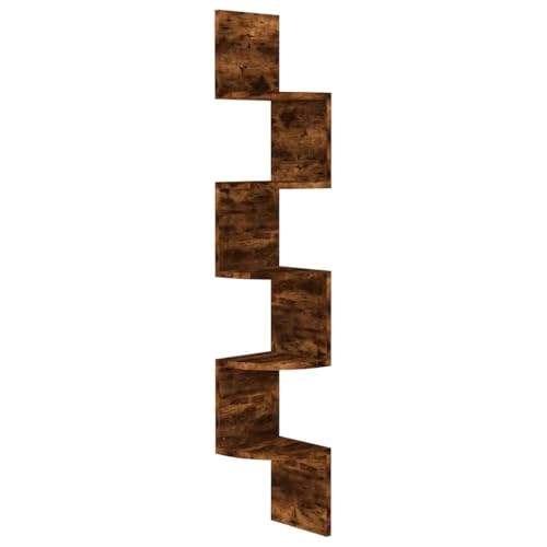 SDWEHO7 Wand-Eckregal, 5-stöckiges Bücherregal, Pflanzenständer für Schlafzimmer, Wohnzimmer, Home Office, platzsparend, Räuchereiche 19x19x123 cm Holzwerkstoff von SDWEHO7
