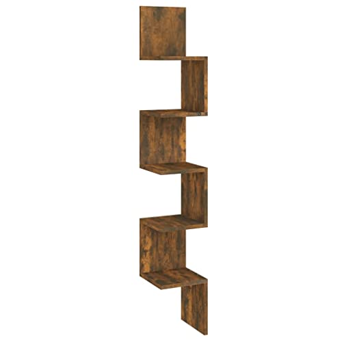 SDWEHO7 Wand-Eckregal, 5-stöckiges Bücherregal, Pflanzenständer für Schlafzimmer, Wohnzimmer, Home Office, platzsparend, Räuchereiche 20x20x127,5 cm Holzwerkstoff SDWEHO7 Wand-Eckregal, 5-stöckiges Bücherregal, Pflanzenständer für Schlafzimmer, Wohnzimmer, Home Office, platzsparend, Räuchereiche 20x20x127,5 cm Holzwerkstoff von SDWEHO7