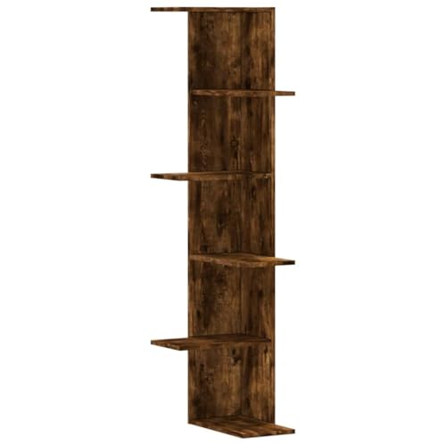 SDWEHO7 Wand-Eckregal, 5-stöckiges Bücherregal, Pflanzenständer für Schlafzimmer, Wohnzimmer, Home Office, platzsparend, Räuchereiche 36,5x36,5x140 cm Holzwerkstoff von SDWEHO7