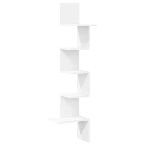 SDWEHO7 Wand-Eckregal, 5-stöckiges Bücherregal, Pflanzenständer für Schlafzimmer, Wohnzimmer, Home Office, platzsparend, Weiß 32x32x127,5 cm Holzwerkstoff von SDWEHO7