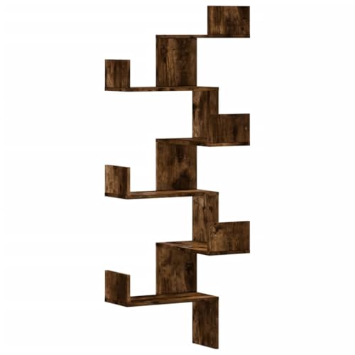 SDWEHO7 Wand-Eckregal, 6-stöckiges Bücherregal, Pflanzenständer für Schlafzimmer, Wohnzimmer, Home Office, platzsparend, Räuchereiche 45x45x147 cm Holzwerkstoff von SDWEHO7
