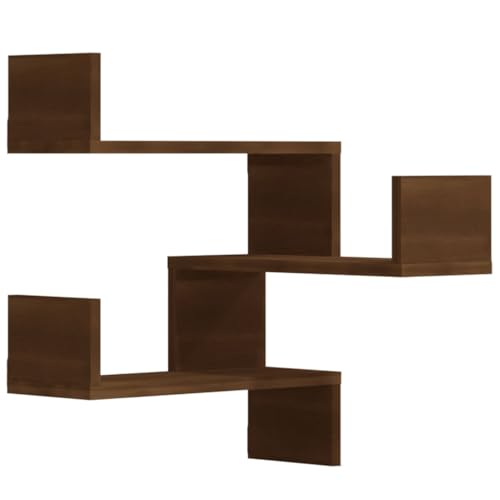 SDWEHO7 Wand-Eckregale 2 STK, 3-stöckiges Bücherregal, Pflanzenständer für Schlafzimmer, Wohnzimmer, Office, platzsparend, Braun Eiche 40x40x50 cm Holzwerkstoff von SDWEHO7