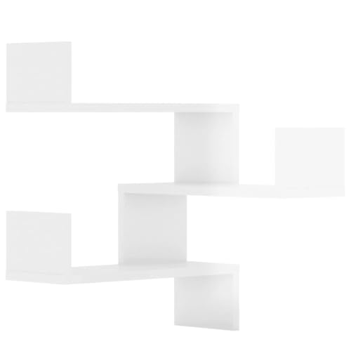 SDWEHO7 Wand-Eckregale 2 STK, 3-stöckiges Bücherregal, Pflanzenständer für Schlafzimmer, Wohnzimmer, Office, platzsparend, Hochglanz-Weiß 40x40x50 cm Holzwerkstoff von SDWEHO7