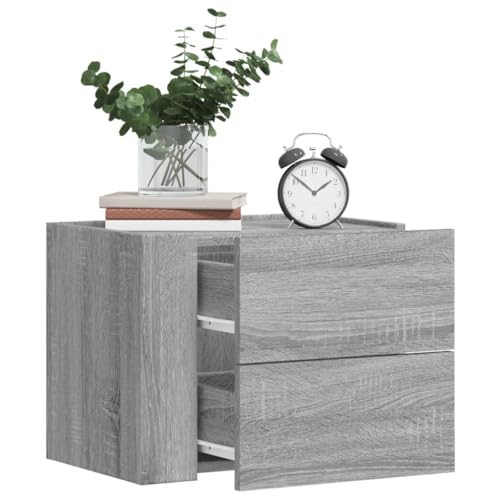 SDWEHO7 Wand-Nachttisch 2er Set, Beistelltisch mit 2 Schubladen, Büroschrank, Sofatisch für Schlafzimmer Wohnzimmer Bad und Home Lagerung, Grau Sonoma 45x30x35 cm Holzwerkstoff von SDWEHO7