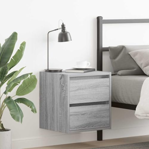 Wand-Nachttisch 2er Set, Side Table mit 2 Schubladen, Kaffeetisch, Beistelltisch für Schlafzimmer, Grau Sonoma 38x34x40 cm Holzwerkstoff von SDWEHO7