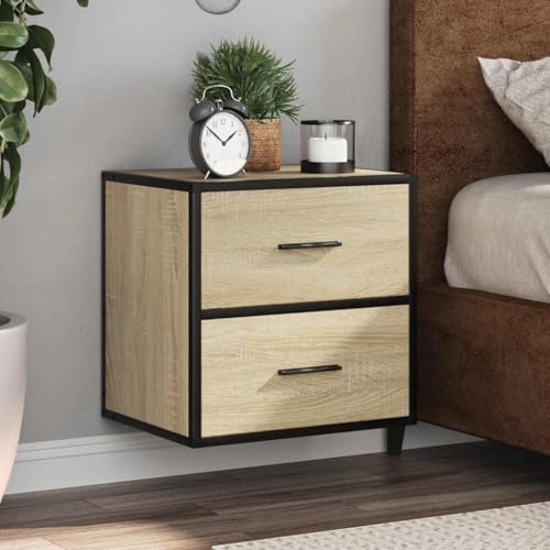 SDWEHO7 Wand-Nachttisch mit 2 Schubladen, Büroschrank, Beistelltisch, Sofatisch für Schlafzimmer Wohnzimmer Bad, Sonoma-Eiche 40x31x39,5 cm Holzwerkstoff Metall von SDWEHO7
