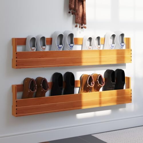 SDWEHO7 Wand-Schuhregale 2er Set, Platzsparendes Schuhregal Slim für Eingang, Schlafzimmer, Bad, Robust und langlebig, Wachsbraun 110x8,5x23,5 cm Massivholz von SDWEHO7