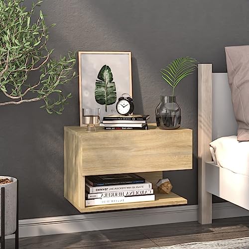 SDWEHO7 Wandregal mit Schublade, Nachtregal für Mobiltelefon, Nachttisch hängende, Kleiner Nachtschrank zur Wandmontage, Sonoma-Eiche 46 x 29,5 x 30 cm Holzwerkstoff von SDWEHO7