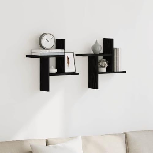 SDWEHO7 Wandregale 2er-Set, Wand Regal für Badezimmer, Schweberegal, Dekoratives Wanddisplayregal für Wohnzimmer, Schlafzimmer, Flur, Schwarz Eichen-Optik 38x12x38cm Holzwerkstoff von SDWEHO7
