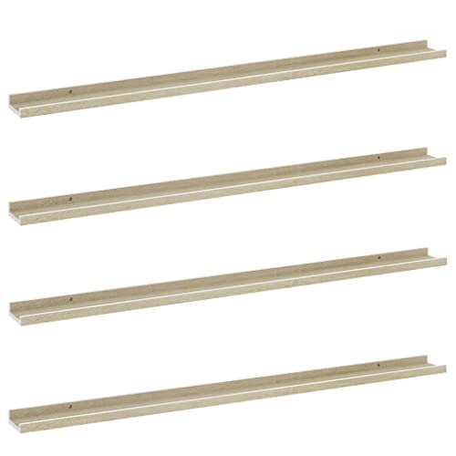 SDWEHO7 Wandregale 4er-Set, Wand Regal für Badezimmer, Schweberegal, Dekoratives Wanddisplayregal für Wohnzimmer, Schlafzimmer, Flur, Weiß und Sonoma-Eiche 115x9x3 cm MDF SDWEHO7 Wandregale 4er-Set, Wand Regal für Badezimmer, Schweberegal, Dekoratives Wanddisplayregal für Wohnzimmer, Schlafzimmer, Flur, Weiß und Sonoma-Eiche 115x9x3 cm MDF von SDWEHO7