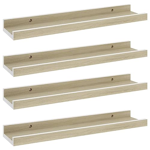 SDWEHO7 Wandregale 4er-Set, Wand Regal für Badezimmer, Schweberegal, Dekoratives Wanddisplayregal für Wohnzimmer, Schlafzimmer, Flur, Weiß und Sonoma-Eiche 40x9x3 cm MDF SDWEHO7 Wandregale 4er-Set, Wand Regal für Badezimmer, Schweberegal, Dekoratives Wanddisplayregal für Wohnzimmer, Schlafzimmer, Flur, Weiß und Sonoma-Eiche 40x9x3 cm MDF von SDWEHO7