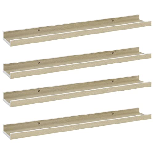 SDWEHO7 Wandregale 4er-Set, Wand Regal für Badezimmer, Schweberegal, Dekoratives Wanddisplayregal für Wohnzimmer, Schlafzimmer, Flur, Weiß und Sonoma-Eiche 60x9x3 cm MDF SDWEHO7 Wandregale 4er-Set, Wand Regal für Badezimmer, Schweberegal, Dekoratives Wanddisplayregal für Wohnzimmer, Schlafzimmer, Flur, Weiß und Sonoma-Eiche 60x9x3 cm MDF von SDWEHO7