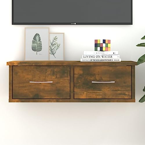 SDWEHO7 Wandschrank mit 2 Schubladen, Schließfächer für Flur, Wohnzimmer, Büro, platzsparend, bis 50 kg belastbar, Räuchereiche 60x26x18,5 cm Holzwerkstoff von SDWEHO7