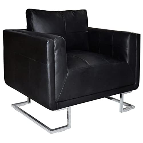 SDWEHO7 Würfel-Sessel mit Armlehnen und Rückenlehne, Einzelsofa Lounge Couch für Wohnzimmer, Schlafzimmer, Arbeitszimmer, 85.5 x 63 x 74 cm Schwarz Kunstleder von SDWEHO7