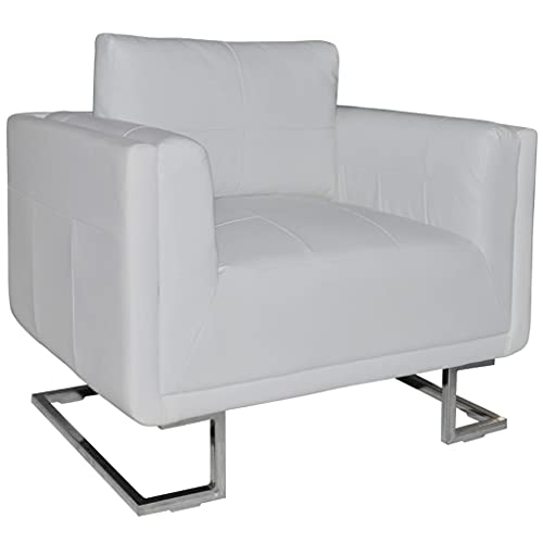 SDWEHO7 Würfel-Sessel mit Armlehnen und Rückenlehne, Einzelsofa Lounge Couch für Wohnzimmer, Schlafzimmer, Arbeitszimmer, 85.5 x 63 x 74 cm Weiß Kunstleder SDWEHO7 Würfel-Sessel mit Armlehnen und Rückenlehne, Einzelsofa Lounge Couch für Wohnzimmer, Schlafzimmer, Arbeitszimmer, 85.5 x 63 x 74 cm Weiß Kunstleder von SDWEHO7