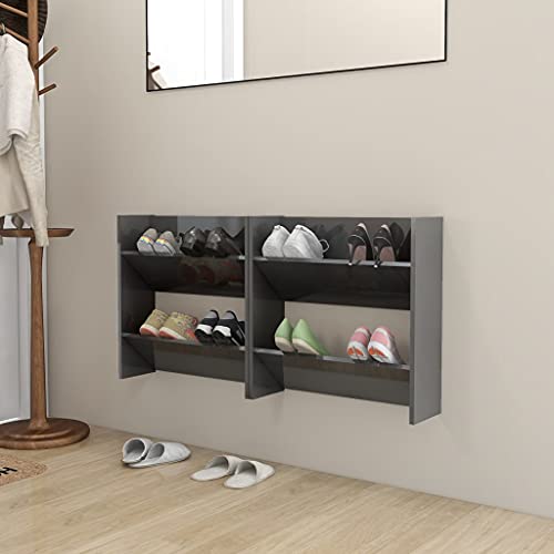 SDWEHO7 Zweistöckiges Wand-Schuhschränke 2er Set, Platzsparendes Schuhregal Slim für Eingang, Schlafzimmer, Bad, Robust und langlebig, Hochglanz-Grau 60x18x60cm Holzwerkstoff SDWEHO7 Zweistöckiges Wand-Schuhschränke 2er Set, Platzsparendes Schuhregal Slim für Eingang, Schlafzimmer, Bad, Robust und langlebig, Hochglanz-Grau 60x18x60cm Holzwerkstoff von SDWEHO7