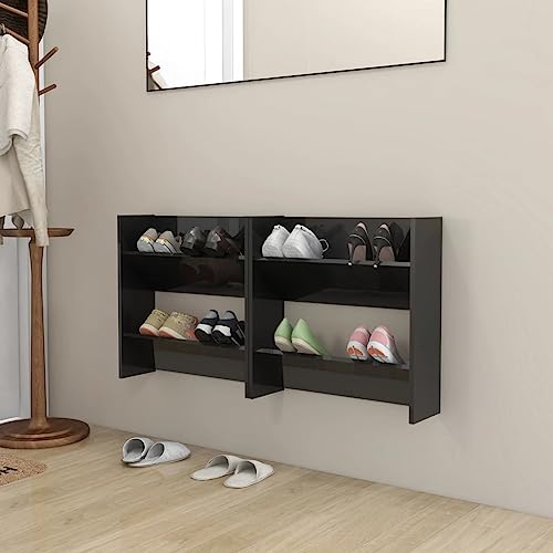 SDWEHO7 Zweistöckiges Wand-Schuhschränke 2er Set, Platzsparendes Schuhregal Slim für Eingang, Schlafzimmer, Bad, Robust und langlebig, Hochglanz-Schwarz 60x18x60 cm Holzwerkstoff SDWEHO7 Zweistöckiges Wand-Schuhschränke 2er Set, Platzsparendes Schuhregal Slim für Eingang, Schlafzimmer, Bad, Robust und langlebig, Hochglanz-Schwarz 60x18x60 cm Holzwerkstoff von SDWEHO7
