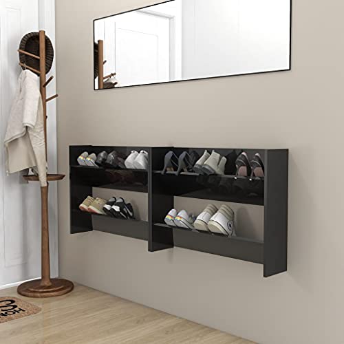 SDWEHO7 Zweistöckiges Wand-Schuhschränke 2er Set, Platzsparendes Schuhregal Slim für Eingang, Schlafzimmer, Bad, Robust und langlebig, Hochglanz-Schwarz 80x18x60cm Holzwerkstoff SDWEHO7 Zweistöckiges Wand-Schuhschränke 2er Set, Platzsparendes Schuhregal Slim für Eingang, Schlafzimmer, Bad, Robust und langlebig, Hochglanz-Schwarz 80x18x60cm Holzwerkstoff von SDWEHO7