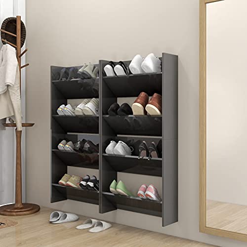 SDWEHO7 Zweistöckiges Wand-Schuhschränke 4er Set, Platzsparendes Schuhregal Slim für Eingang, Schlafzimmer, Bad, Robust und langlebig, Hochglanz-Grau 60x18x60cm Holzwerkstoff SDWEHO7 Zweistöckiges Wand-Schuhschränke 4er Set, Platzsparendes Schuhregal Slim für Eingang, Schlafzimmer, Bad, Robust und langlebig, Hochglanz-Grau 60x18x60cm Holzwerkstoff von SDWEHO7