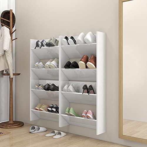 SDWEHO7 Zweistöckiges Wand-Schuhschränke 4er Set, Platzsparendes Schuhregal Slim für Eingang, Schlafzimmer, Bad, Robust und langlebig, Hochglanz-Weiß 60x18x60cm Holzwerkstoff SDWEHO7 Zweistöckiges Wand-Schuhschränke 4er Set, Platzsparendes Schuhregal Slim für Eingang, Schlafzimmer, Bad, Robust und langlebig, Hochglanz-Weiß 60x18x60cm Holzwerkstoff von SDWEHO7