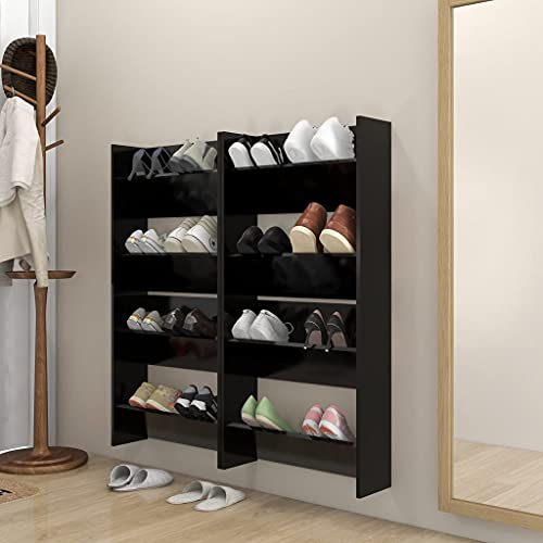 SDWEHO7 Zweistöckiges Wand-Schuhschränke 4er Set, Platzsparendes Schuhregal Slim für Eingang, Schlafzimmer, Bad, Robust und langlebig, Schwarz 60x18x60 cm Holzwerkstoff von SDWEHO7