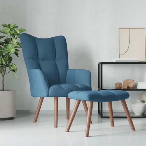 Sessel mit Hocker, Gepolsterter Stuhl, Einzelsofa, Clubsessel, Fernsehsessel für Wohnzimmer, Schlafzimmer, Empfangsbereich, 61.5x69x95.5 cm Blau Samt Sessel mit Hocker, Gepolsterter Stuhl, Einzelsofa, Clubsessel, Fernsehsessel für Wohnzimmer, Schlafzimmer, Empfangsbereich, 61.5x69x95.5 cm Blau Samt von SDWEHO7