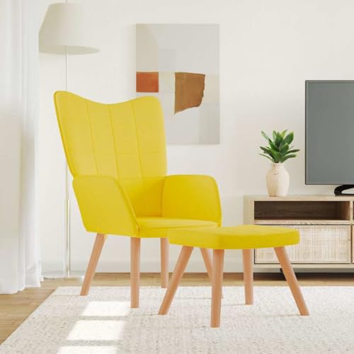 Sessel mit Hocker, Modern Freizeitstuhl Gepolstert mit Massivholzrahmen, Stofflesestuhl Für Wohnzimmer, Schlafzimmer, 61.5x69x95.5 cm Senfgelb Stoff Sessel mit Hocker, Modern Freizeitstuhl Gepolstert mit Massivholzrahmen, Stofflesestuhl Für Wohnzimmer, Schlafzimmer, 61.5x69x95.5 cm Senfgelb Stoff von SDWEHO7