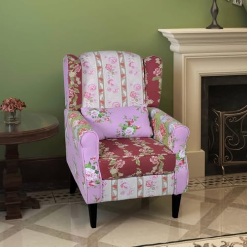 Sessel mit Patchwork-Design, Gepolsterter Akzentstuhl mit Kissen, Lesesessel, Einzelsofa für Schlafzimmer, Wohnzimmer, Büro, 68 x 73 x 101 cm Stoff von SDWEHO7