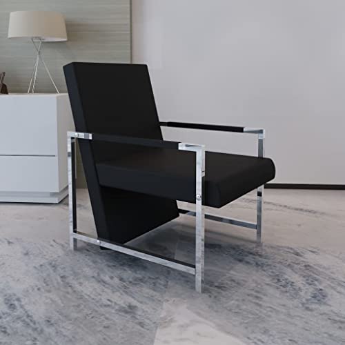 Sessel mit Verchromten Beinen, Lounge-Stühle mit Rückenlehne für Wohnzimmer, Schlafzimmer, Büro, Robust und langlebig, 53x69x73 cm Schwarz Kunstleder von SDWEHO7