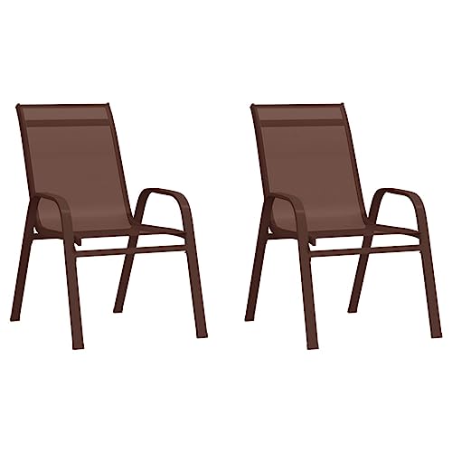 Stapelbare Gartenstühle 2er Set, Outdoor Sessel für Terrasse, Balkon, Veranda, Robust und langlebig, Platzsparend, 55 x 65 x 89 cm Braun Textilene Stahl von SDWEHO7