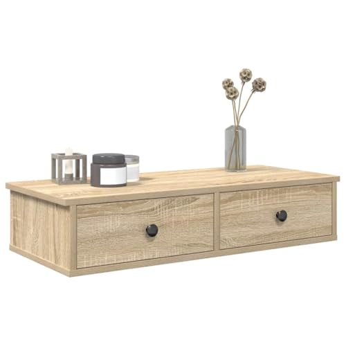 Wandregal mit 2 Schubladen, Nachtschrank Wandmontage, Schwebende Aufbewahrungstruhe für Schlafzimmer, Wohnzimmer, Sonoma-Eiche 80x31x17 cm Holzwerkstoff von SDWEHO7