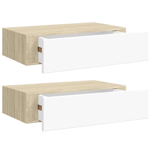 Wandregale mit Schubladen 2 STK, Nachtschrank Wandmontage, Schwebende Aufbewahrungstruhe für Schlafzimmer, Wohnzimmer, Büro, Eichen-Optik Weiß 40x23,5x10cm Wandregale mit Schubladen 2 STK, Nachtschrank Wandmontage, Schwebende Aufbewahrungstruhe für Schlafzimmer, Wohnzimmer, Büro, Eichen-Optik Weiß 40x23,5x10cm von SDWEHO7